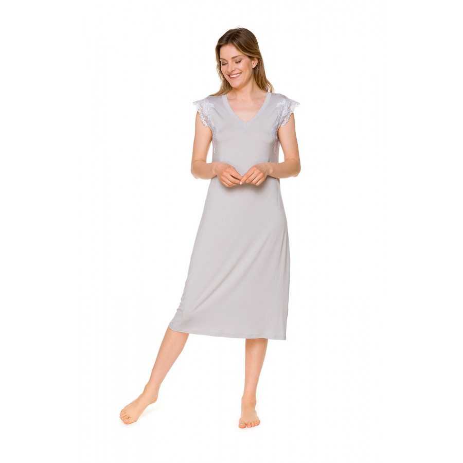 Elegant, short-sleeve nightdress with a lace insert Choice of two lengths - Coemi-lingerie