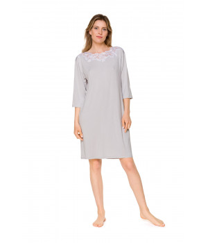 Micromodal and lace nightdress/lounge robe with three-quarter-length sleeves