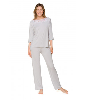 Micromodal and lace two-piece pyjamas with three-quarter-length sleeves