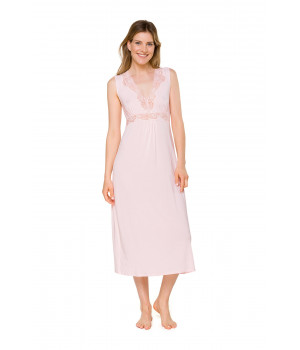 Mid-calf, sweet rose, sleeveless nightdress with lace
