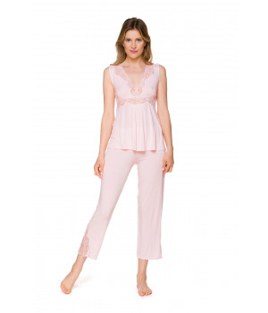 Ensemble pyjama 2 pièce rose tendre en micromodal et dentelle - Coemi-lingerie