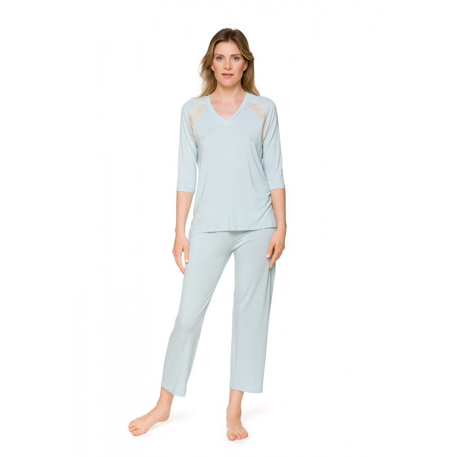 Zweiteiliger Pyjama aus Micromodal mit V-Ausschnitt und ¾-Ärmeln und -Hose - Coemi-lingerie