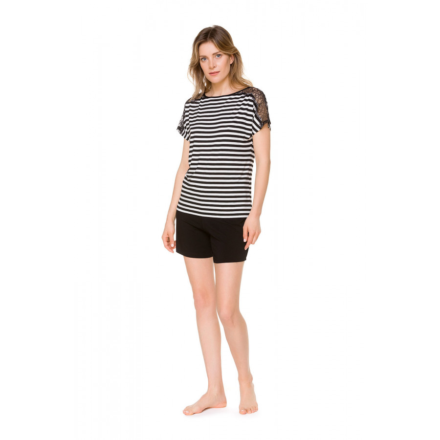 Nightwear outfit composed of a top with sailor-style stripes or in plain black, and shorts - Coemi-lingerie