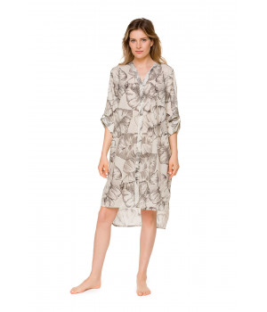Nightshirt-style nightdress/lounge robe in cotton voile with leaf print