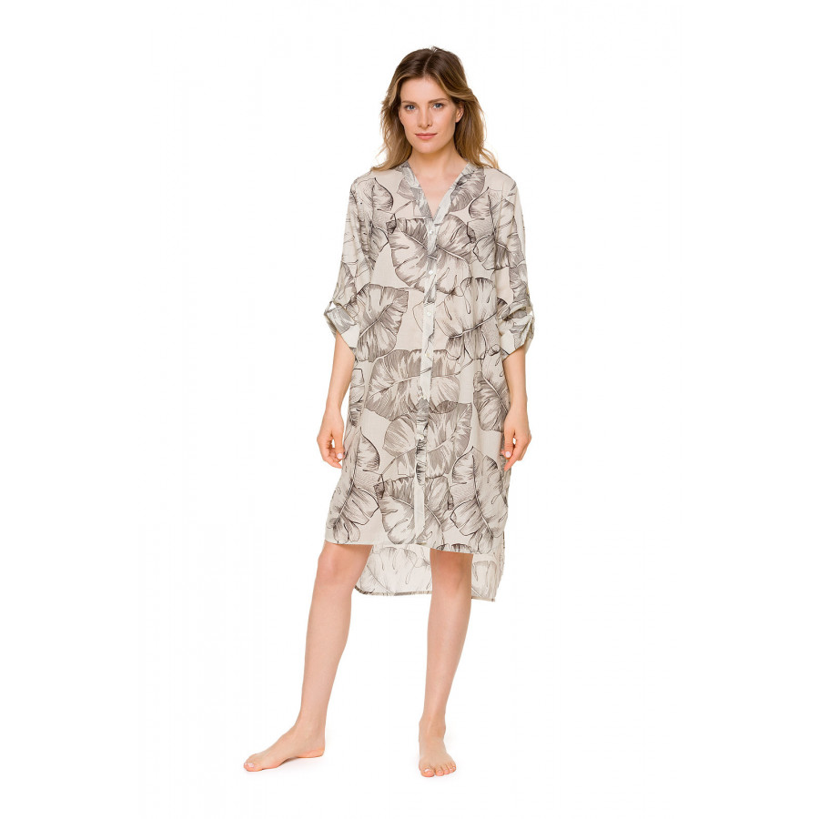 Chemise de nuit / robe d'intérieur style liquette en coton vole et imprimé feuille - Coemi-lingerie