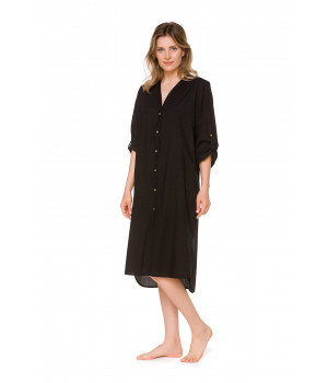 Chemise de nuit/robe d'intérieur en coton voile noir style liquette longue