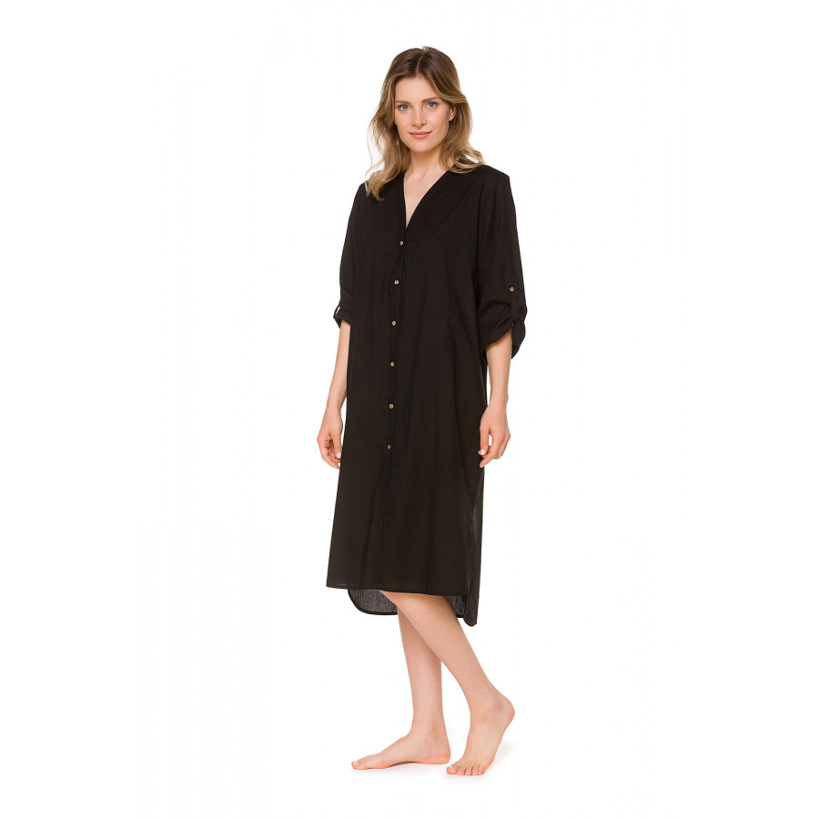 Black cotton voile nightshirt-style nightdress/lounge robe- Coemi-lingerie