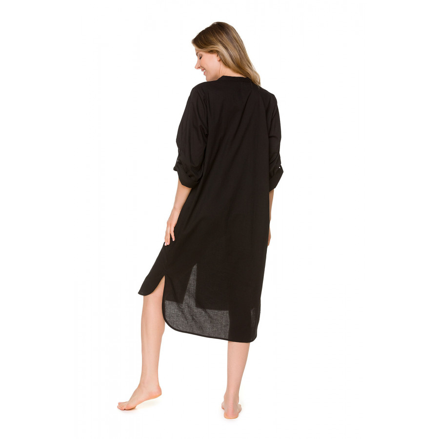 Langes Nachthemd / Hauskleid im Hemdstil aus schwarzem Voile- Coemi-lingerie