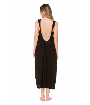 Sehr langes Nachthemd / Hauskleid aus schwarzem Voile mit Taschen an den Seiten - Coemi-lingerie