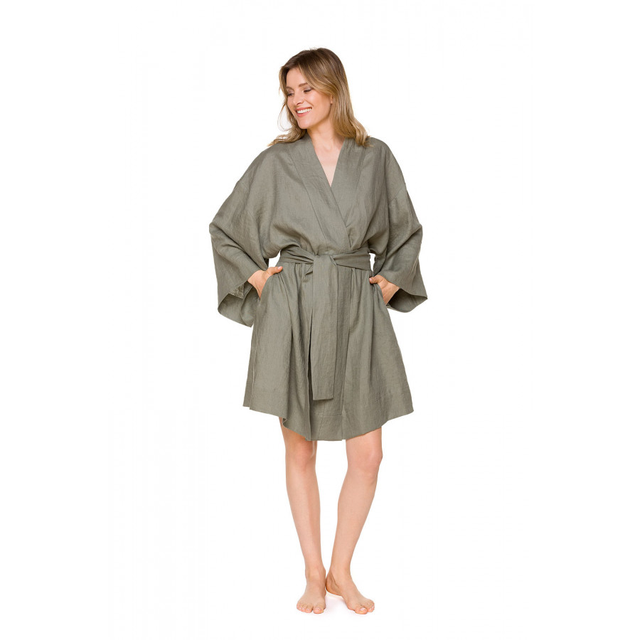100% linen kimono with loose-fitting, flared sleeves - Coemi-lingerie