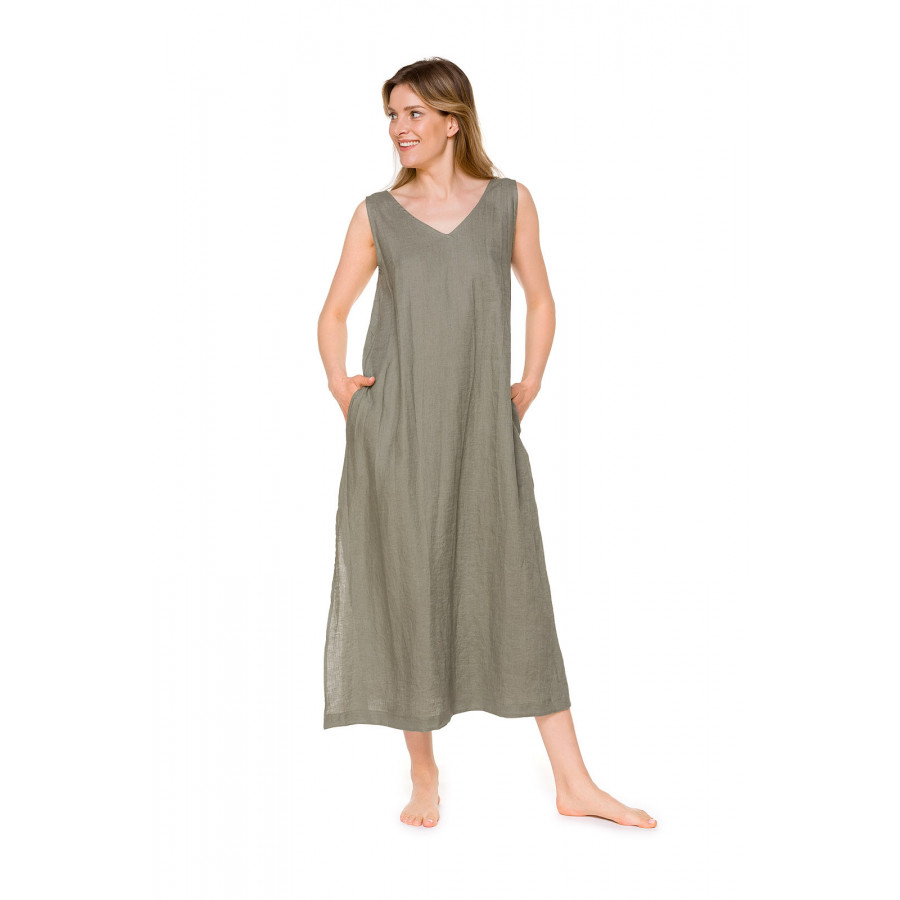 Longue robe d'intérieur sans manches 100% lin ample décolleté en V - Coemi-lingerie