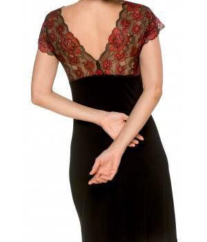 Perfectly fitting short sleeve negligee with floral lace V-neck front and back - Coemi-lingerie