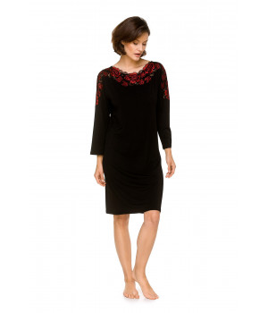 Tunic-style nightdress with slash neck enhanced with pretty floral lace