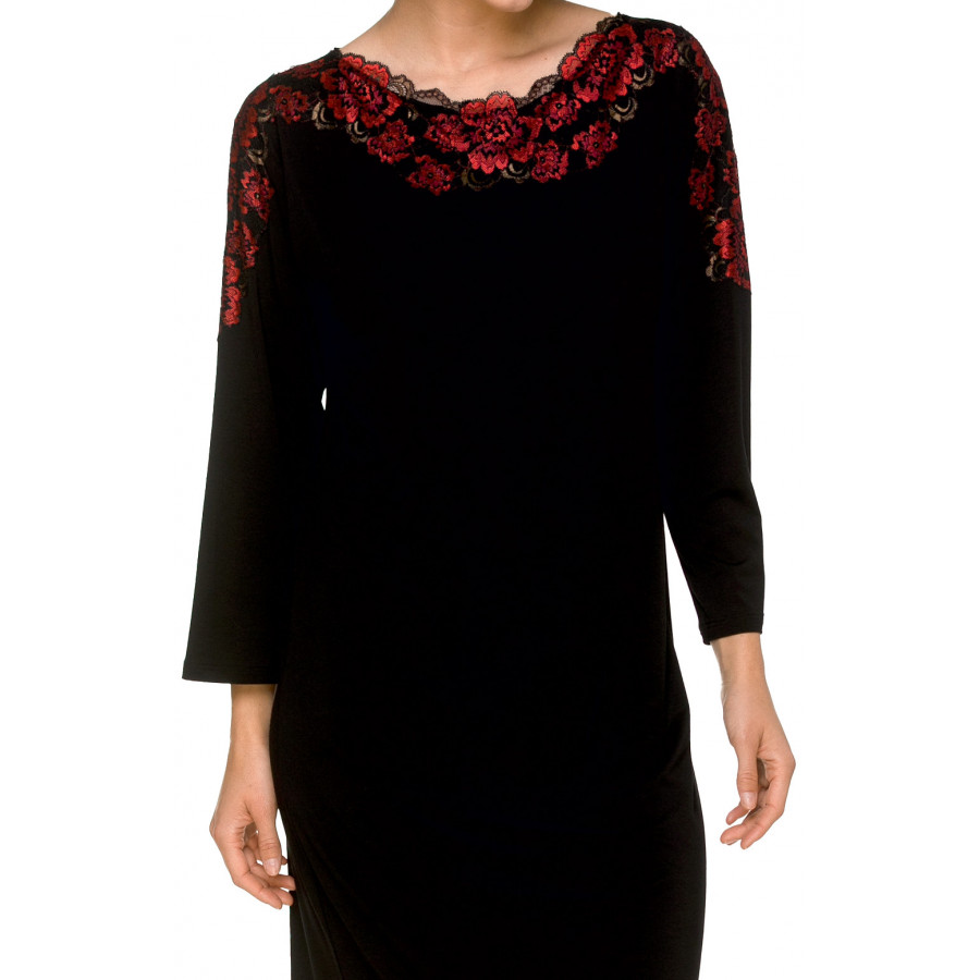 Tunic-style nightdress with slash neck enhanced with pretty floral lace - Coemi-lingerie