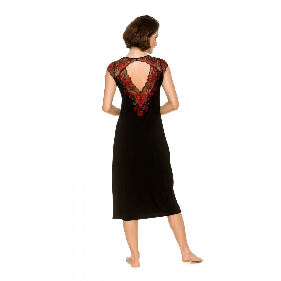 Long nightdress with short sleeves and floral lace on the bust and back - Coemi-lingerie