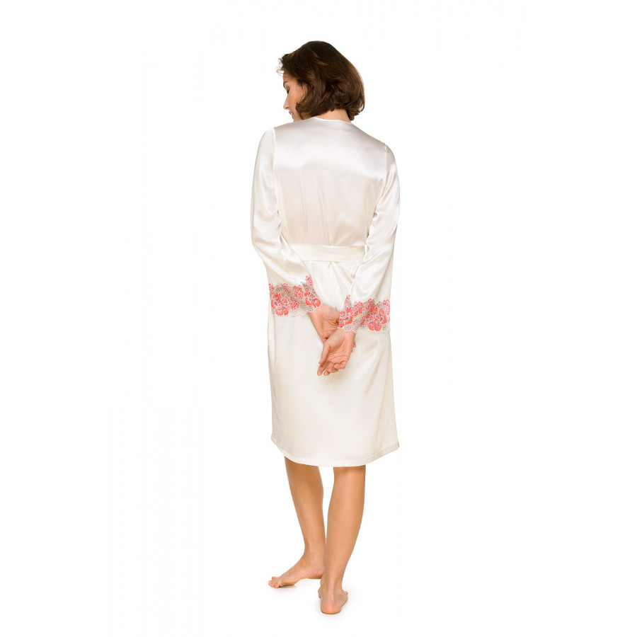 Elegant satin and floral lace dressing gown cut above the knee - Coemi-lingerie