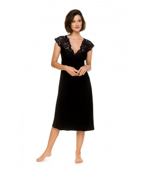 Micromodal and embroidery short-sleeve nightdress, cut just above the knee - Coemi-lingerie
