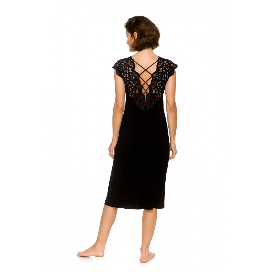 Micromodal and embroidery short-sleeve nightdress, cut just above the knee - Coemi-lingerie