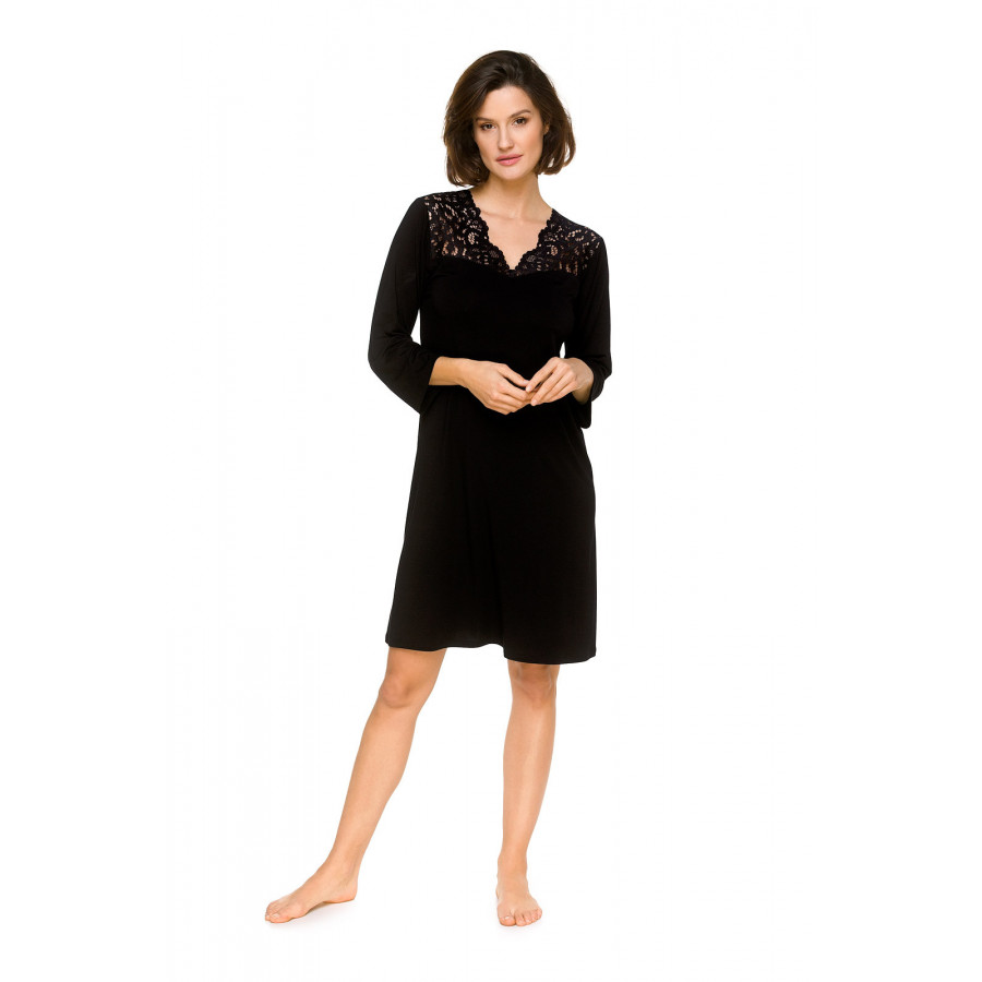 Pretty micromodal and embroidery nightdress with three-quarter-length sleeves and V-neck - Coemi-lingerie