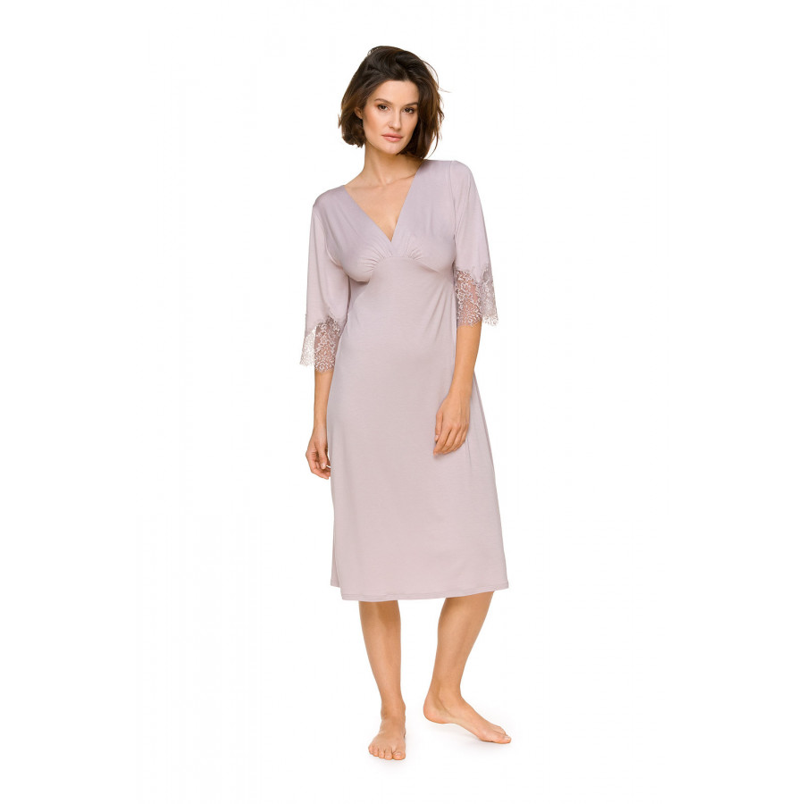 Flowing and fitted micromodal nightdress with a pretty V-neck and three-quarter-length sleeves - Coemi-lingerie