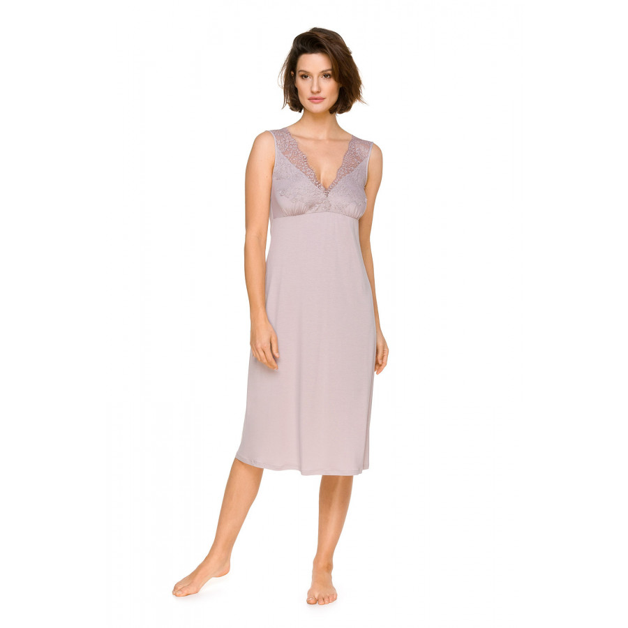 Chemise de nuit / robe d'intérieur en micromodal sans manches, juxtaposition de dentelle - Coemi-lingerie