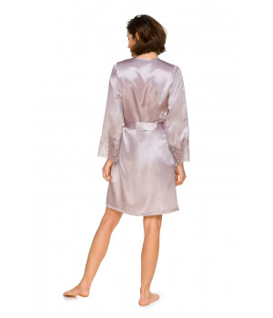 Short satin dressing gown with lace on the forearms - Coemi-lingerie