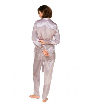 Sehr femininer Pyjama aus Satin und Spitze mit Hemdkragen und Taillengürtel - Coemi-lingerie