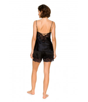 Satin nightwear outfit composed of a cami top and shorts enhanced with lace - Coemi-lingerie