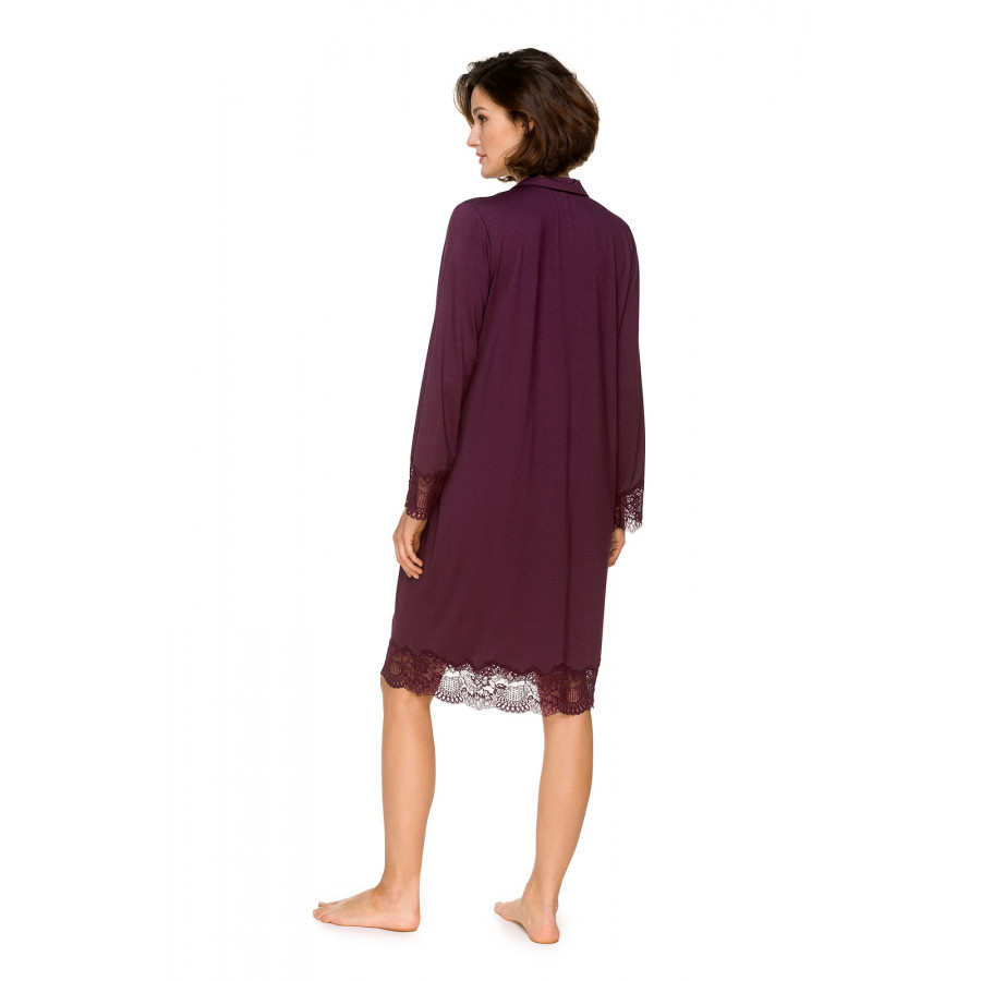 Chemise de nuit / robe d'intérieur en micromodal et dentelle entièrement boutonnée devant - Coemi-lingerie