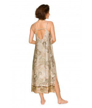 Loose-fitting, long nightdress with thin straps in printed viscose with an Indian paisley print - Coemi-lingerie
