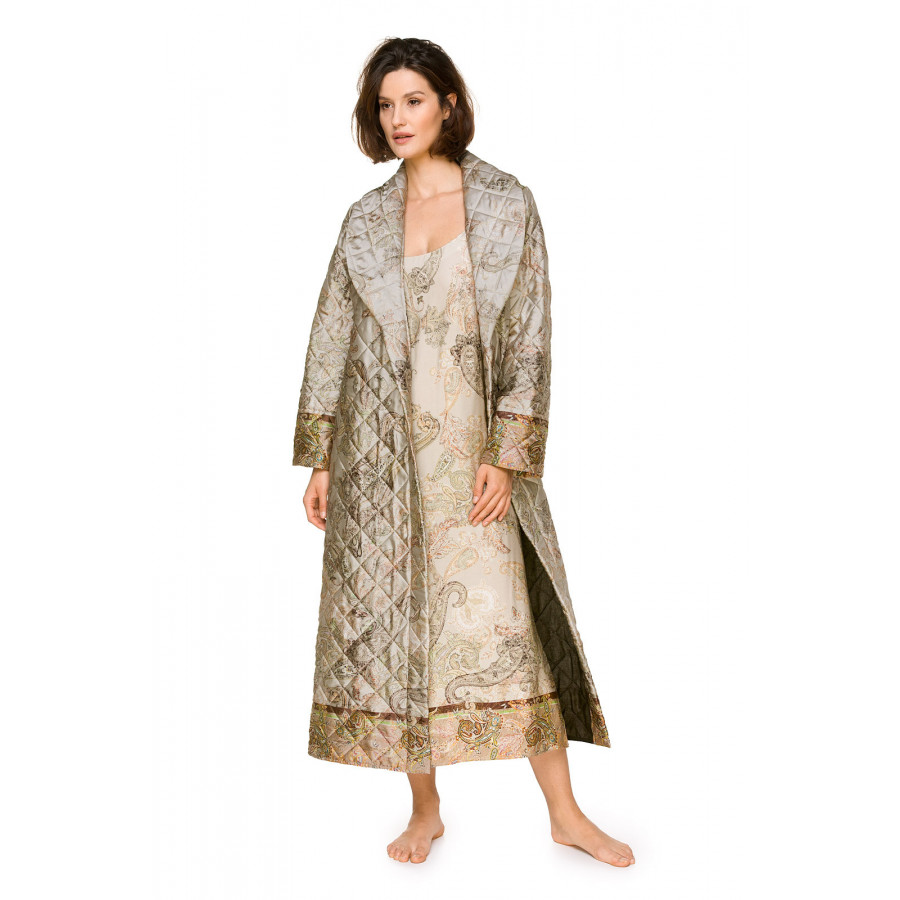 Langes, weites Nachthemd aus Viskose mit Kaschmir-Print und Spaghettiträgern - Coemi-lingerie