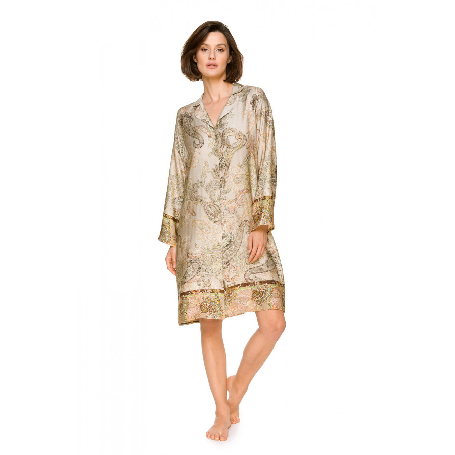Loose-fitting, nightshirt-style nightdress in printed viscose with an Indian paisley print - Coemi-lingerie