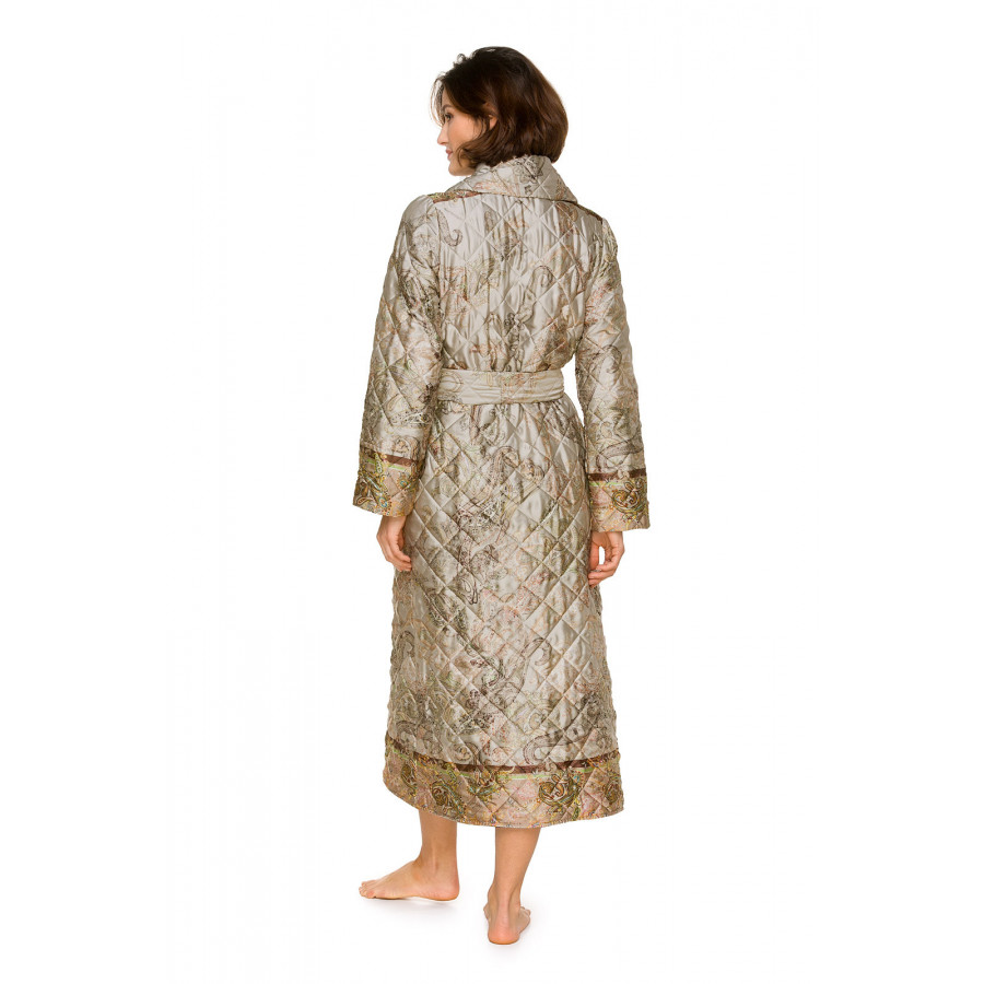 Loose-fitting, long bathrobe with shawl collar and an Indian paisley print - Coemi-lingerie