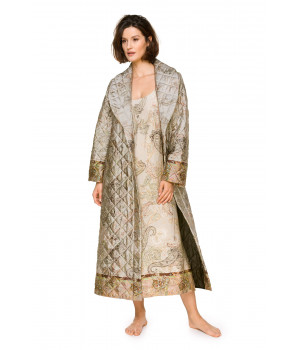 Long peignoir ample en viscose imprimé indien motif cachemire col châle - Coemi-lingerie