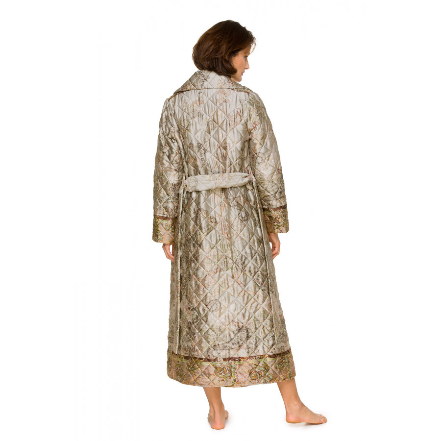 Loose-fitting, long bathrobe with shawl collar and an Indian paisley print - Coemi-lingerie