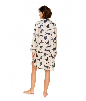 Nightshirt-style viscose nightdress with long sleeves and a black panther motif - Coemi-lingerie