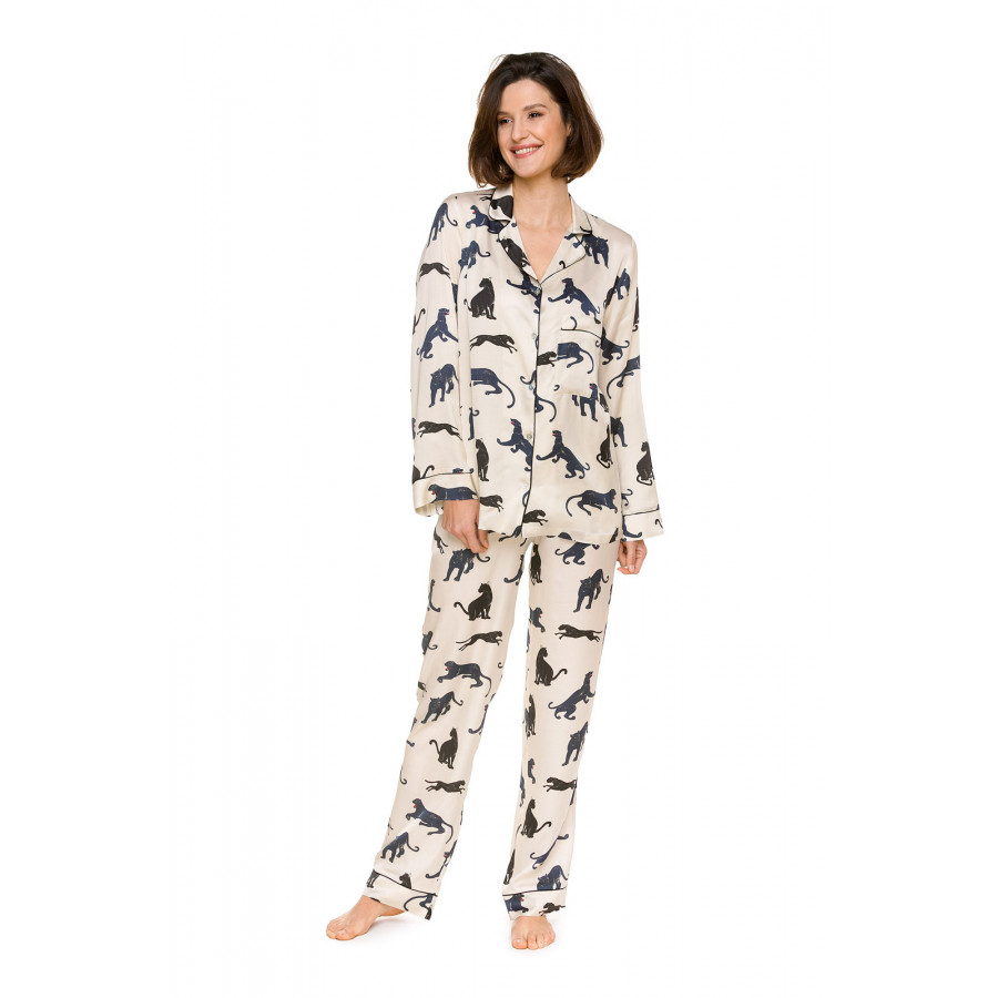 Zweiteiliger Pyjama aus seidenweicher Viskose mit Oberteil mit Knopfleiste, Hemdkragen und langen Ärmeln - Coemi-lingerie