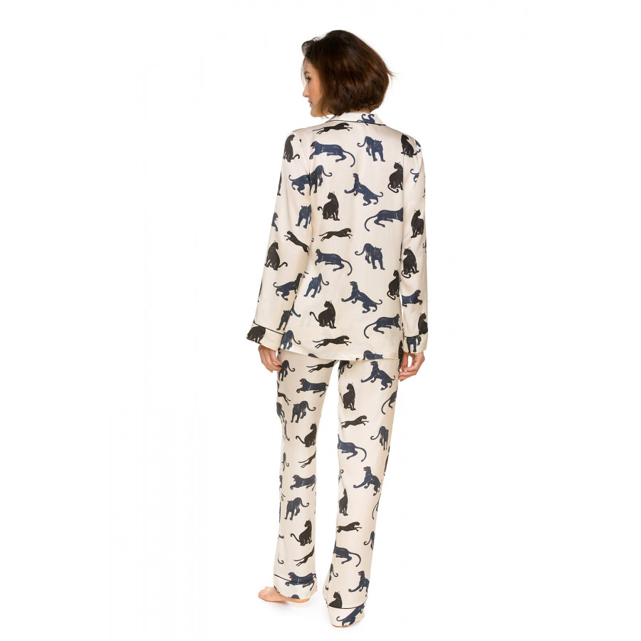 Zweiteiliger Pyjama aus seidenweicher Viskose mit Oberteil mit Knopfleiste, Hemdkragen und langen Ärmeln - Coemi-lingerie