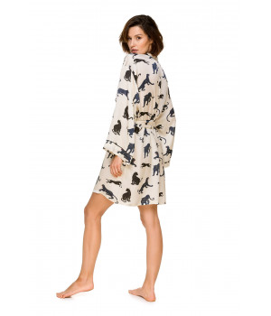 Pretty knee-length dressing gown with a black panther motif - Coemi-lingerie