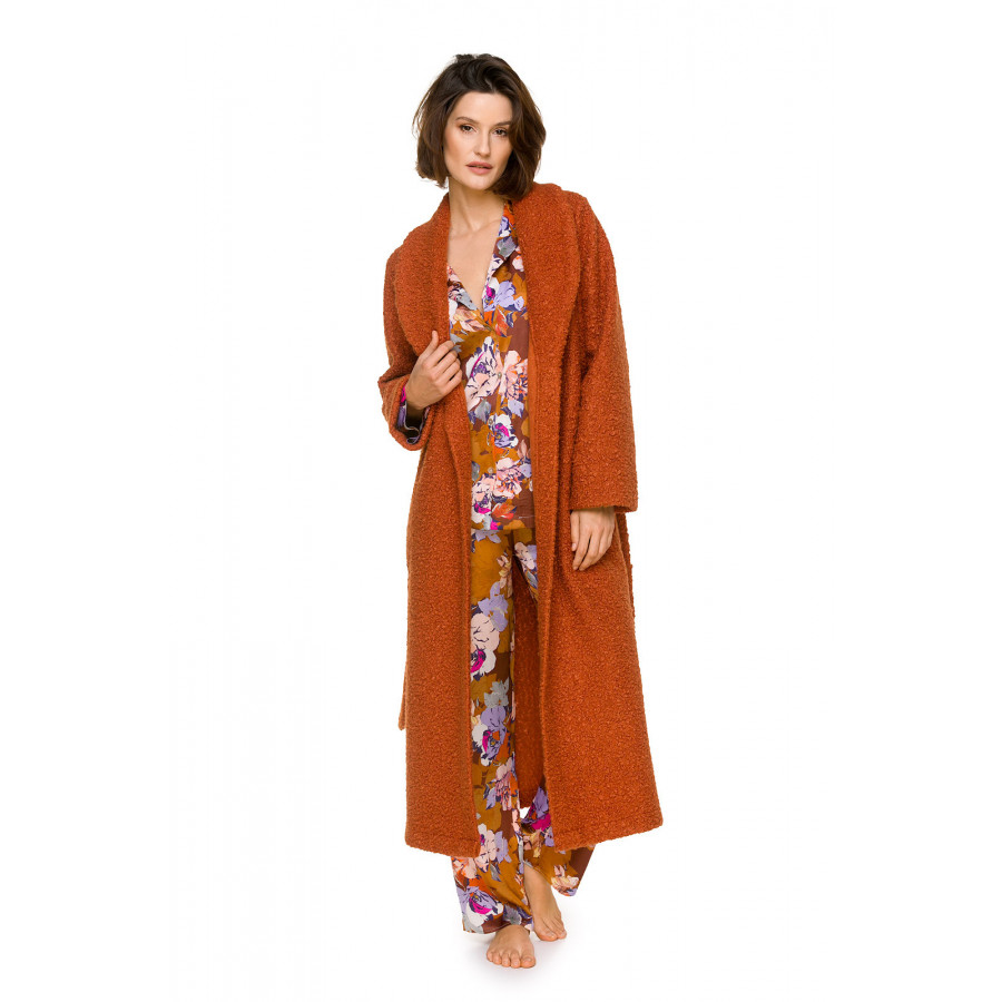 Grand peignoir/robe de chambre long très enveloppant couleur ocre orangé col châle