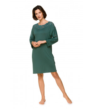 Micromodal and lace tunic-style nightdress with long sleeves 