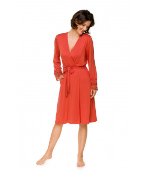 Micromodal and lace knee-length dressing gown