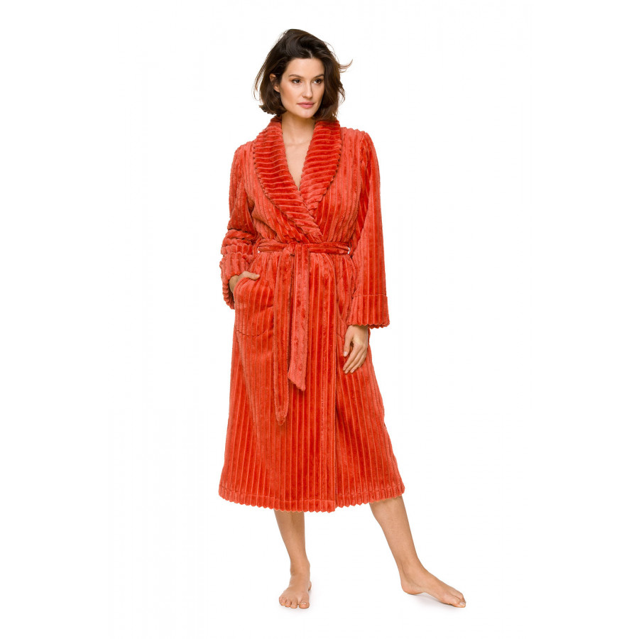 Long peignoir / robe de chambre en velours effet velours côtelé col châle - Coemi-lingerie