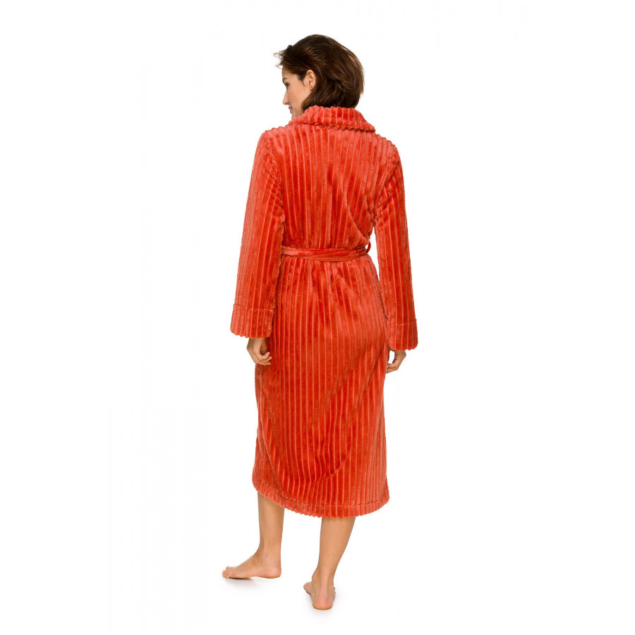 Long velvet-effect dressing gown/bathrobe with ribbed velvet shawl collar - Coemi-lingerie