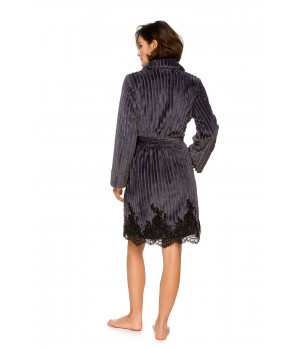 Elegant little wrap-around dressing-gown in ribbed effect velvet with a shawl collar - Coemi-lingerie