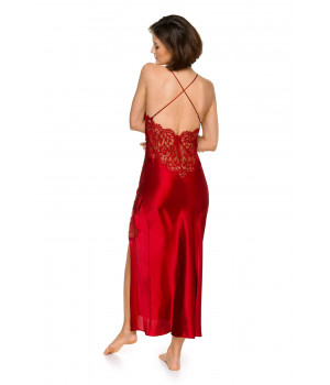 Umwerfendes langes Nachthemd aus Satin und Spitze mit Spaghettiträgern – einfach sexy - Coemi-lingerie