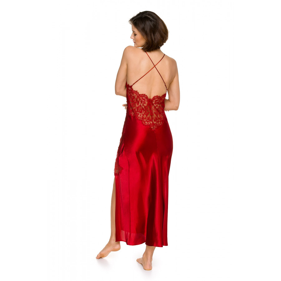 Umwerfendes langes Nachthemd aus Satin und Spitze mit Spaghettiträgern – einfach sexy - Coemi-lingerie