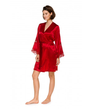 Elegant little dressing gown, all in satin and lace, with slightly flared long sleeves