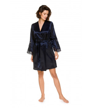 Elegant little dressing gown, all in satin and lace, with slightly flared long sleeves - Coemi-lingerie