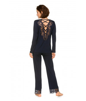 Micromodal and lace pyjamas/loungewear outfit with criss-cross lacing at the back - Coemi-lingerie